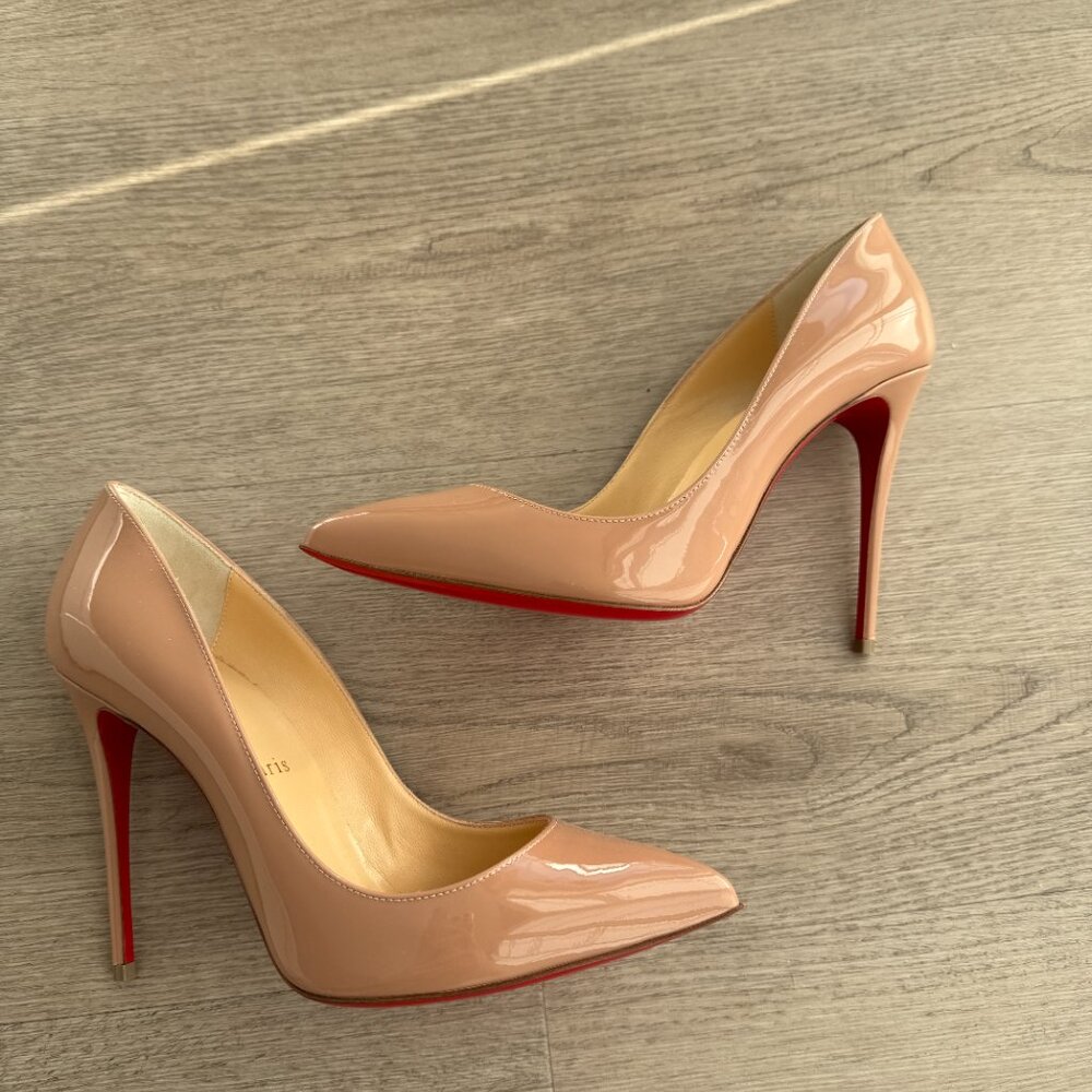 Christian Louboutin Pigalle Follies 100 Pointed Toe Pump Patent Nude Women sz 38